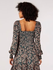 Apricot Green Painterly Short Puff Sleeve Dress - Image 2 of 4