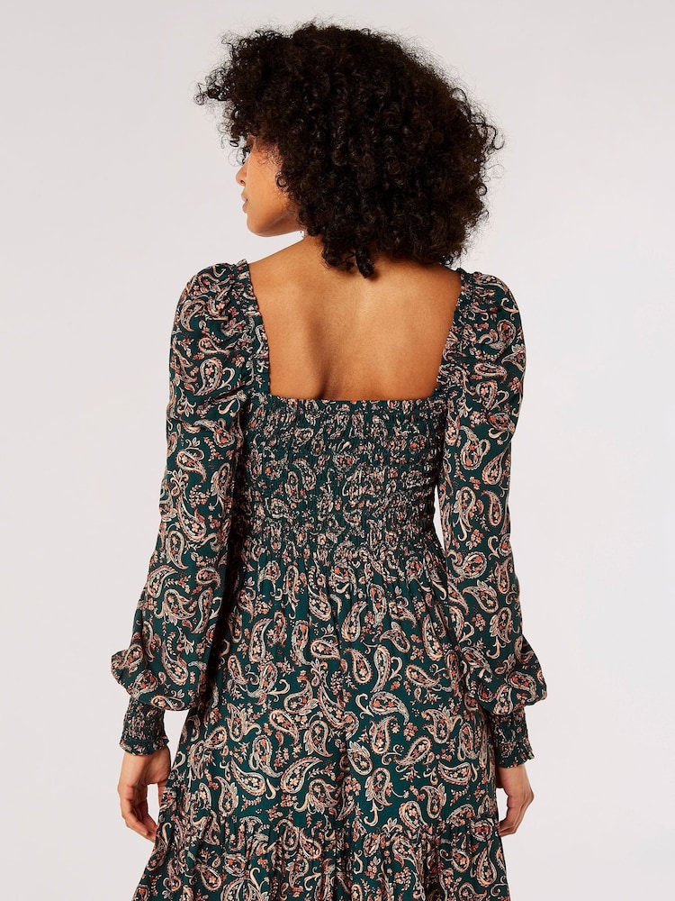 Apricot Green Painterly Short Puff Sleeve Dress - Image 2 of 4 Apricot Green Painterly Short Puff Sleeve Dress - Image 2 of 4