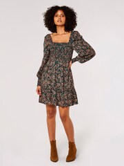 Apricot Green Painterly Short Puff Sleeve Dress - Image 3 of 4