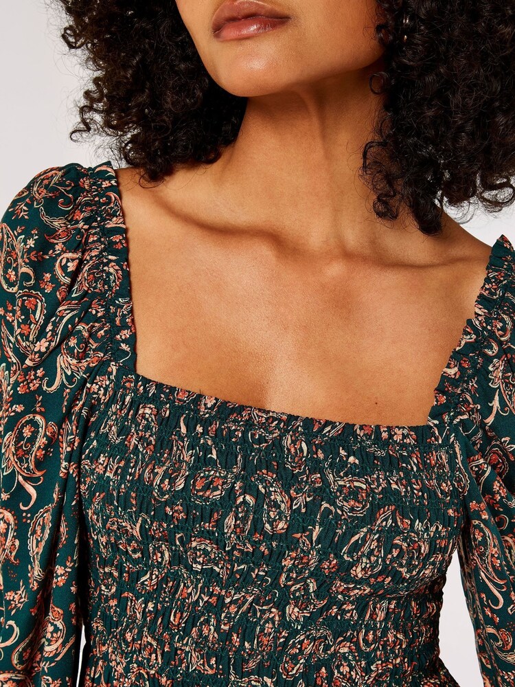 Apricot Green Painterly Short Puff Sleeve Dress - Image 4 of 4