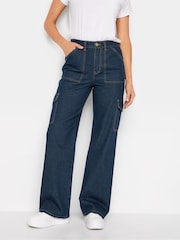Long Tall Sally Dark Blue Wide Leg 100% Cotton Cargo Jeans - Image 1 of 4
