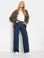 Long Tall Sally Dark Blue Wide Leg 100% Cotton Cargo Jeans - Image 3 of 4