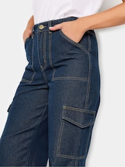 Long Tall Sally Dark Blue Wide Leg 100% Cotton Cargo Jeans - Image 4 of 4