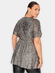 Yours Curve Gold London Sequin Wrap Top - Image 2 of 4