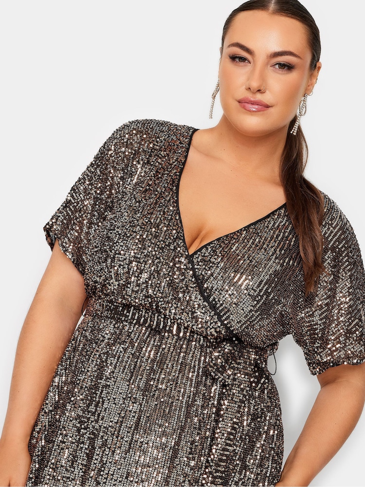 Yours Curve Gold London Sequin Wrap Top - Image 4 of 4