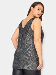 Yours Curve Silver London Sequin Sleeveless Top - Image 2 of 4