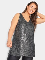 Yours Curve Silver London Sequin Sleeveless Top - Image 3 of 4