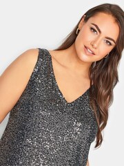 Yours Curve Silver London Sequin Sleeveless Top - Image 4 of 4