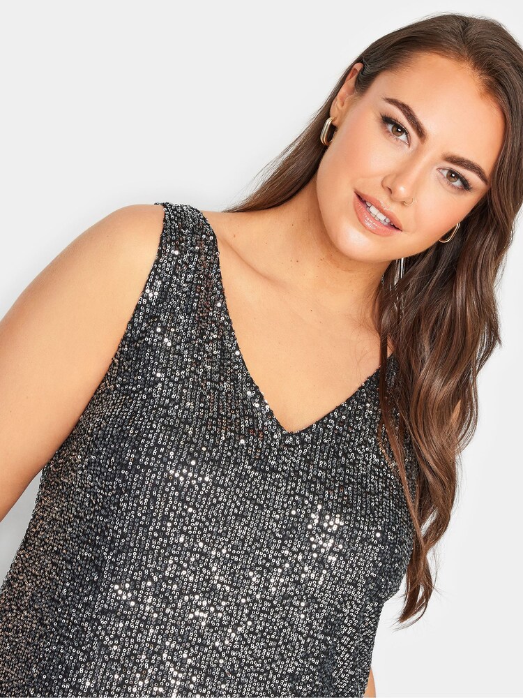 Yours Curve Silver London Sequin Sleeveless Top - Image 4 of 4