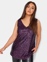 Yours Curve Purple London Sequin Sleeveless Top - Image 1 of 4