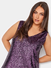 Yours Curve Purple London Sequin Sleeveless Top - Image 4 of 4