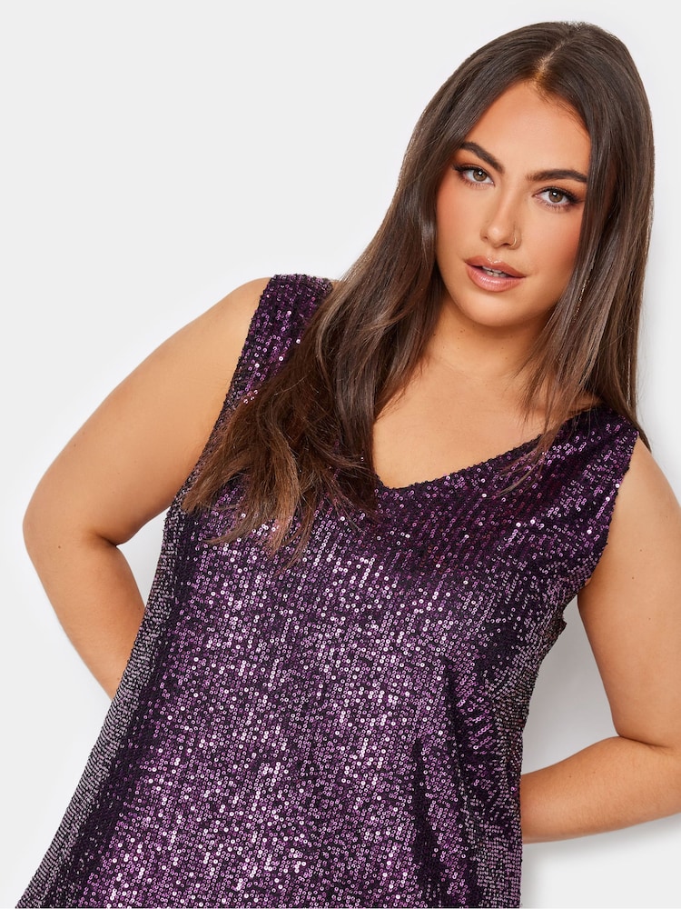 Yours Curve Purple London Sequin Sleeveless Top - Image 4 of 4