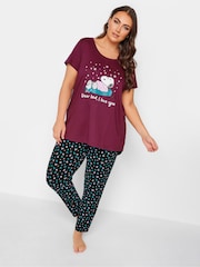 Yours Curve Red 100% Cotton Bed I Love You Snoopy Tapered Pyjamas Set - Image 1 of 4