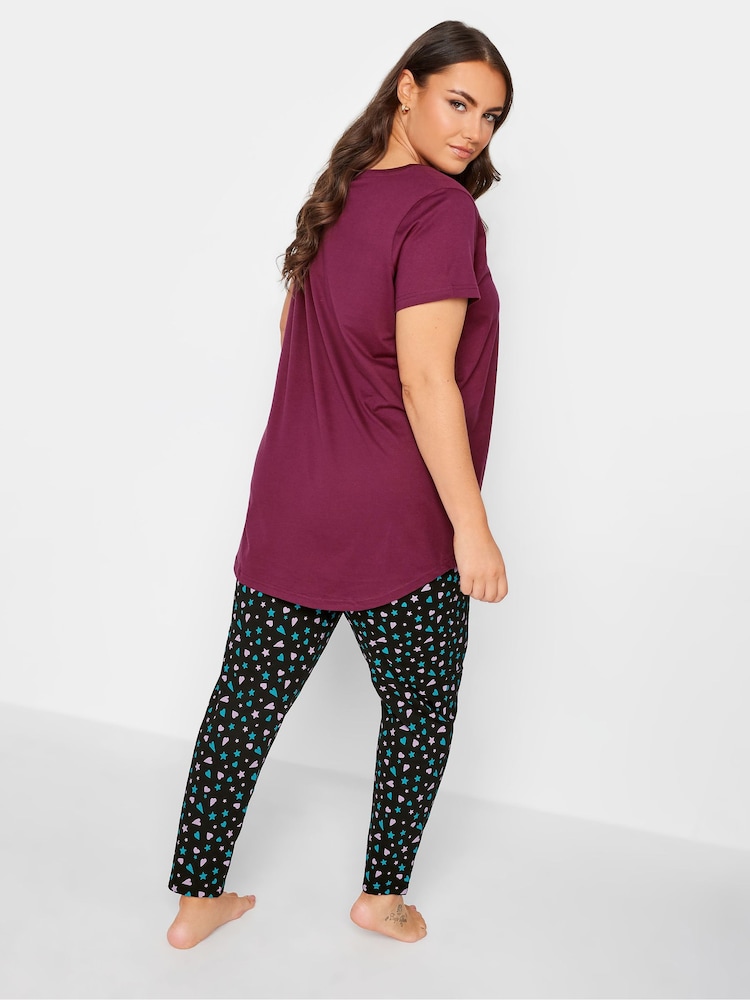 Yours Curve Red 100% Cotton Bed I Love You Snoopy Tapered Pyjamas Set - Image 2 of 4