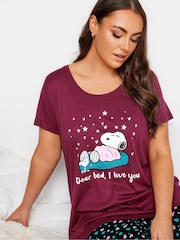 Yours Curve Red 100% Cotton Bed I Love You Snoopy Tapered Pyjamas Set - Image 4 of 4