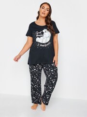 Yours Curve Blue 100% Cotton Sweet Dreams Tatty Teddy Wide Leg Pyjamas Set - Image 2 of 4