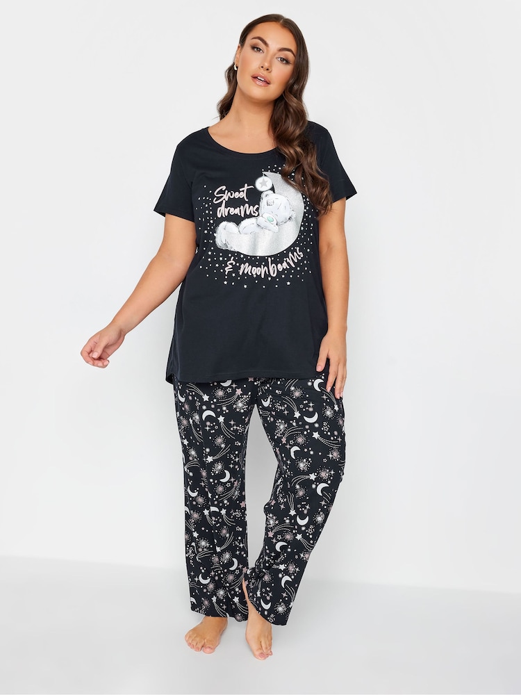 Yours Curve Blue 100% Cotton Sweet Dreams Tatty Teddy Wide Leg Pyjamas Set - Image 2 of 4