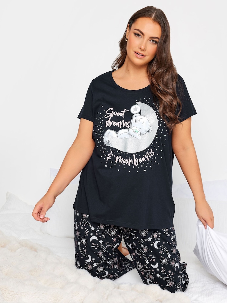 Yours Curve Blue 100% Cotton Sweet Dreams Tatty Teddy Wide Leg Pyjamas Set - Image 4 of 4