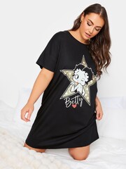 Yours Curve Black 100% Cotton Winking Betty Boop Sleeptee Nightie - Image 1 of 4
