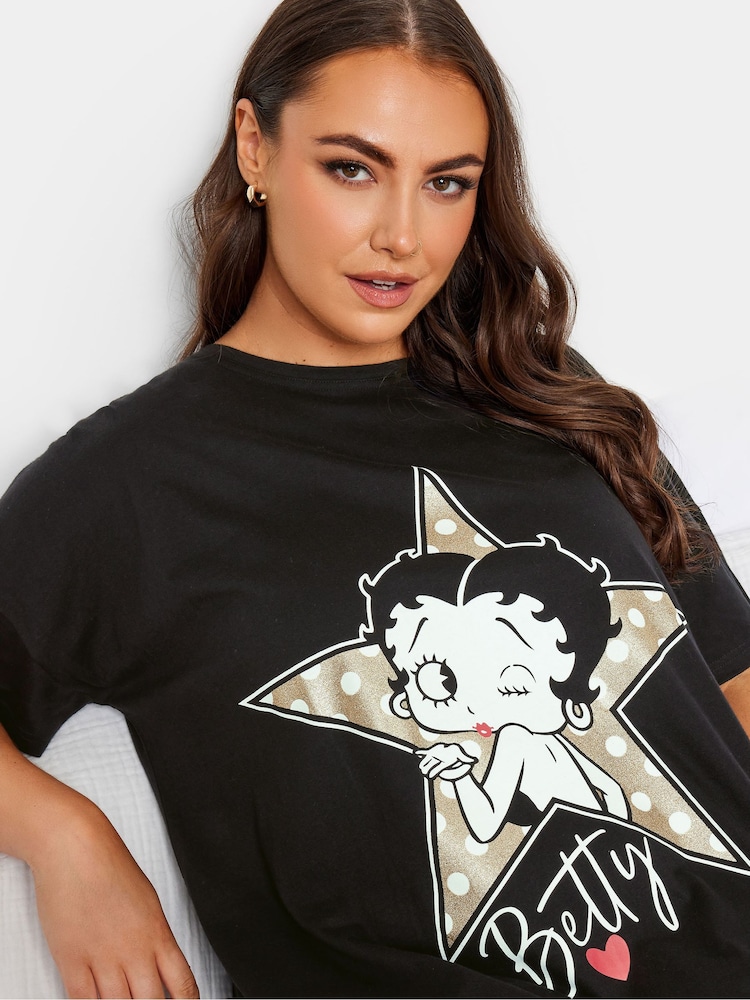 Yours Curve Black 100% Cotton Winking Betty Boop Sleeptee Nightie - Image 4 of 4