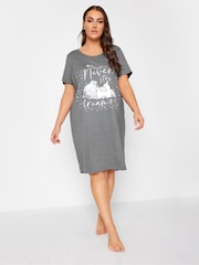 Yours Curve Grey Never Stop Dreaming Tatty Teddy Dippedback Nightdress - Image 1 of 4