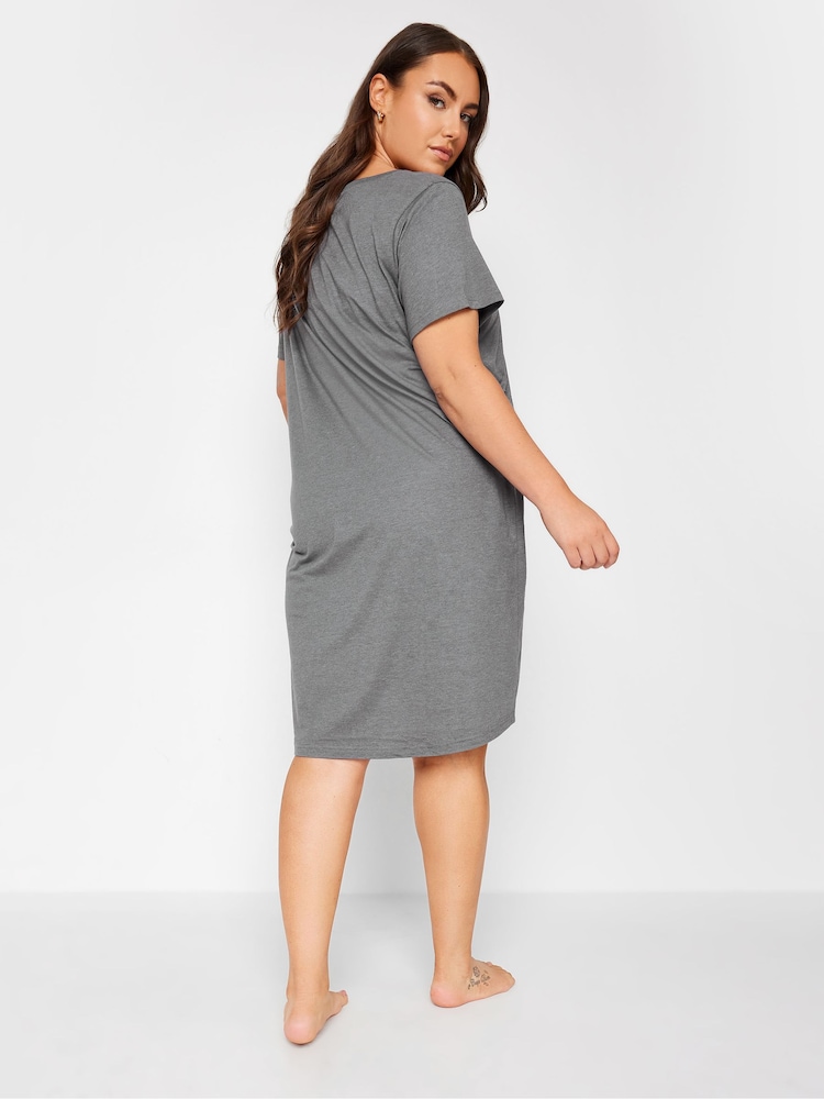Yours Curve Grey Never Stop Dreaming Tatty Teddy Dippedback Nightdress - Image 2 of 4