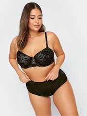 Yours Curve Black Felicity Leaf Flock Padded T-Shirt Bra - Image 3 of 6