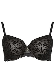 Yours Curve Black Felicity Leaf Flock Padded T-Shirt Bra - Image 5 of 6