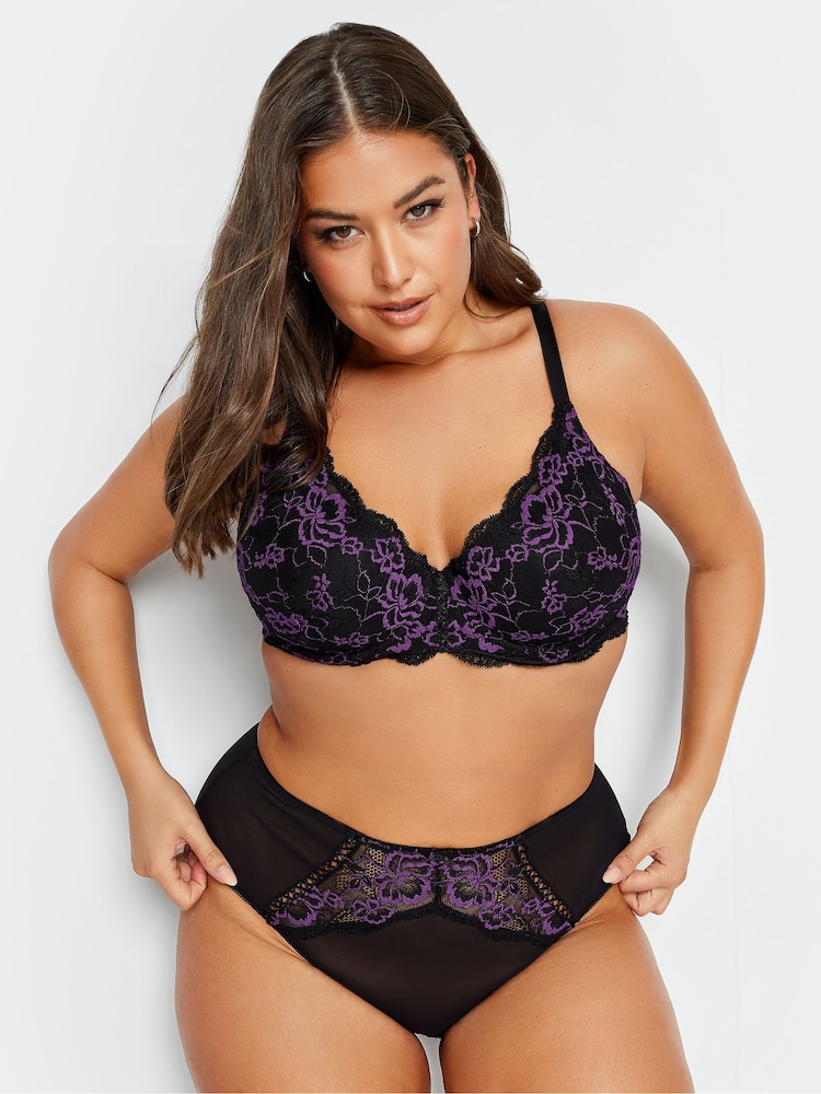 Yours Curve Purple Contrast Lace Padded Bra - Image 1 of 6