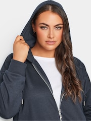 Yours Curve Blue Longline Zip Through Hoodie - Image 4 of 4