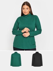 Yours Curve Green Longsleeve Turtle Neck Tops 2 Packs - Image 1 of 5