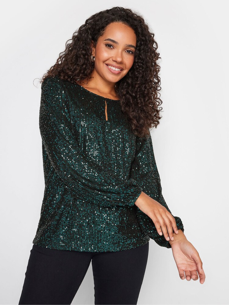 M&Co Green Sequin Keyhole Bellow Sleeve Blouse - Image 2 of 5