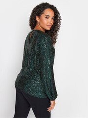 M&Co Green Sequin Keyhole Bellow Sleeve Blouse - Image 4 of 5