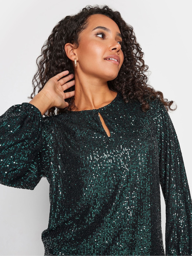 M&Co Green Sequin Keyhole Bellow Sleeve Blouse - Image 5 of 5