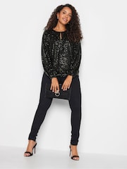 M&Co Black Sequin Keyhole Bellow Sleeve Blouse - Image 2 of 4