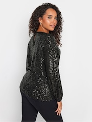 M&Co Black Sequin Keyhole Bellow Sleeve Blouse - Image 3 of 4