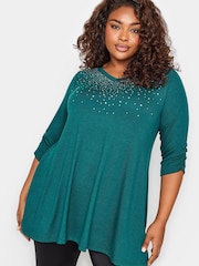 Yours Curve Blue Stud Swing Top - Image 1 of 4