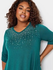 Yours Curve Blue Stud Swing Top - Image 4 of 4