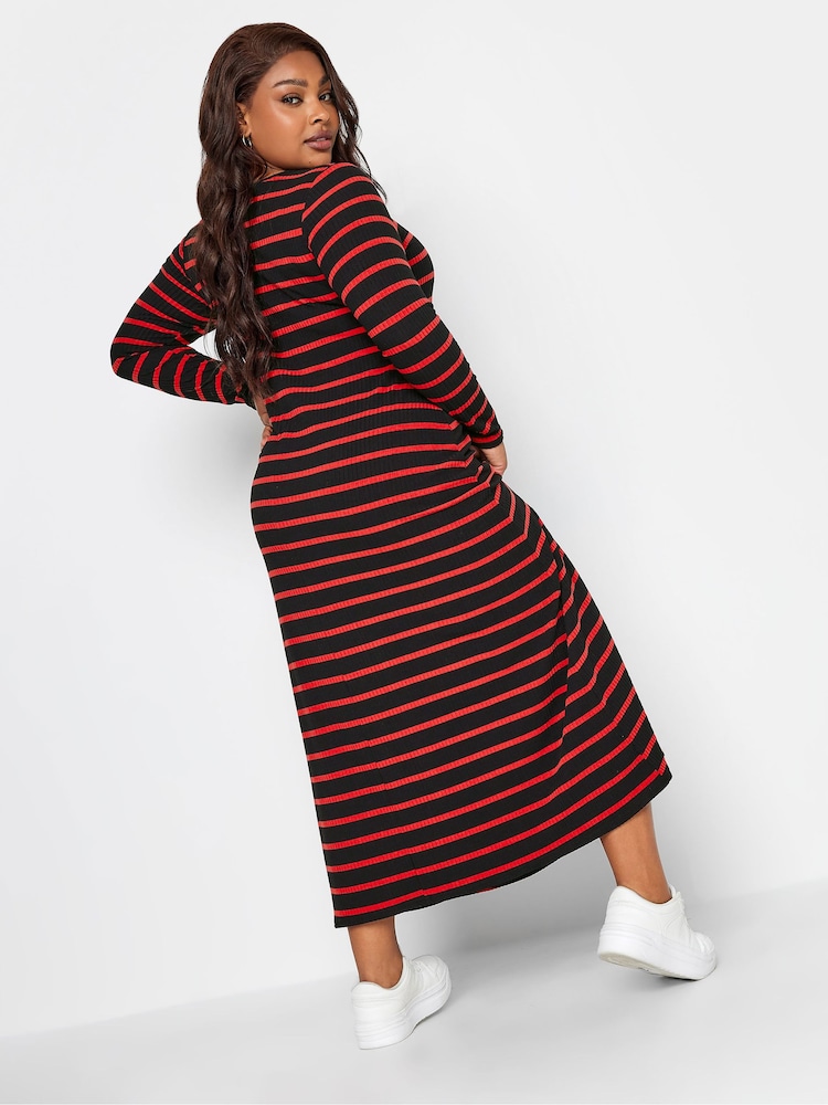 Yours Curve Black Long Sleeve Ribbed Swing Stripe Dress - Image 2 of 4