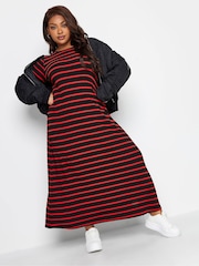Yours Curve Black Long Sleeve Ribbed Swing Stripe Dress - Image 3 of 4