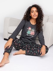 M&Co Grey Pugs In Blankets Long Sleeve Cuffed Pyjama Set - Image 1 of 5
