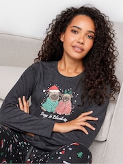M&Co Grey Pugs In Blankets Long Sleeve Cuffed Pyjama Set - Image 5 of 5