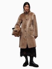AllSaints Brown 100% Cotton Serra Shearling Coat - Image 1 of 1