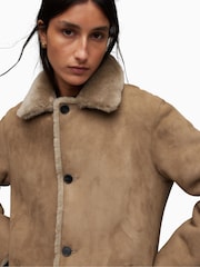 AllSaints Brown 100% Cotton Serra Shearling Coat - Image 10 of 11
