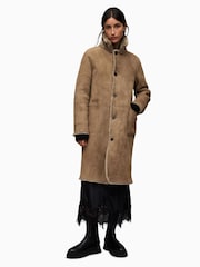 AllSaints Brown 100% Cotton Serra Shearling Coat - Image 3 of 11