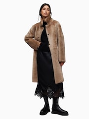 AllSaints Brown 100% Cotton Serra Shearling Coat - Image 4 of 11