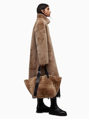 AllSaints Brown 100% Cotton Serra Shearling Coat - Image 5 of 11