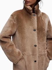 AllSaints Brown 100% Cotton Serra Shearling Coat - Image 9 of 11