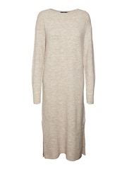 Cream Round Neck Midi Knitted Dress With Side Split - Image 5 of 5