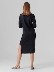 Black Round Neck Midi Knitted Dress With Side Split - Image 2 of 5